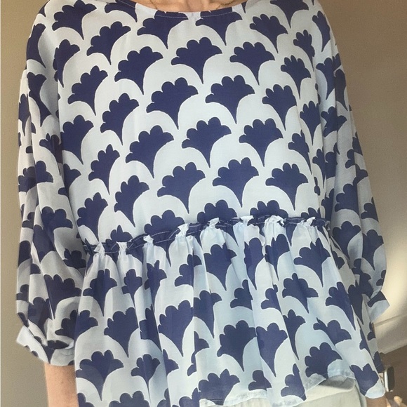 Source Unknown Tops - J. Marie Blue Floral Peplum Blouse Size Medium Empire Waist Top